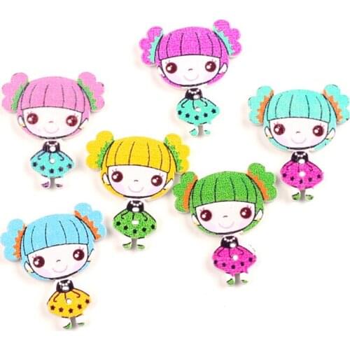 50pcs Mixed 30x27mm Wooden Girl Buttons For Clothing Needlework Scrapbooking Wood Botones Decorative Crafts Diy Accessories