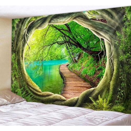 Wooden Bridge In Tree Hole Quality Mandala Indian Tapestry Wall Hanging Bohemian Yoga Mat Sandy Beach Throw Rug Blanket Large