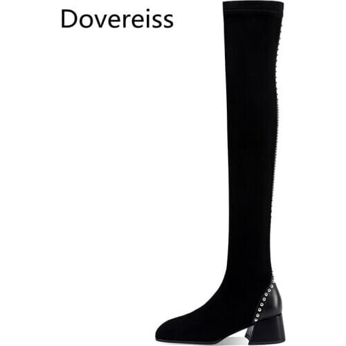 Dovereiss Fashion Womens Shoes Winter Sexy Elegant sexy cowhide Concise Mature Round toe Over the knee boots 33-40