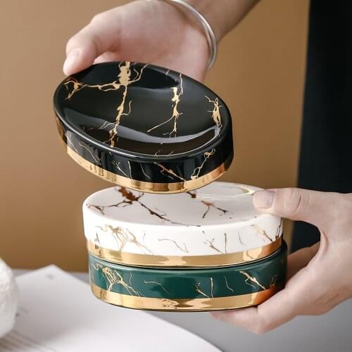 European Luxury Ceramic Marble Pattern Soap Box Modern Household Bathroom High-end Soap Box Tray Bathroom Decoration Accessories