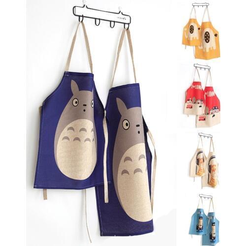 Cartoon Cute Cotton Linen Apron Parent-child Game Antifouling Aprons Kitchen Cooking Baking Protection Kid Adult Women Apron