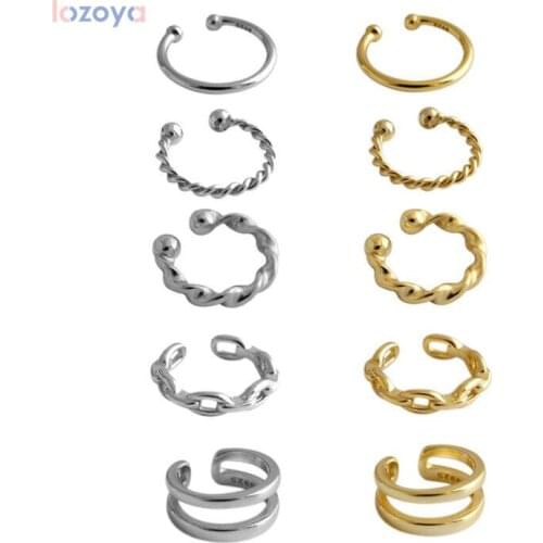 LOZOYA 925 Sterling Silver Rock Punk Ear Whithout Piercing Cuff Fine Earcuff Cuffs Earrings Party Clips European Jewelry