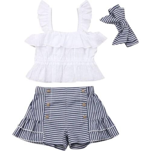Fashion Newborn Toddler Kids Baby Girls Clothes 3Pcs Vest Ruffle Tops Plaid Pants Shorts Headband Outfit Summer Clothes Set