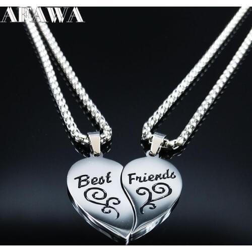 2021 Fashion Pair Stainless Steel BFF Necklace for Women Silver Color Best Friend Necklaces Pendants Jewelry collares N18084