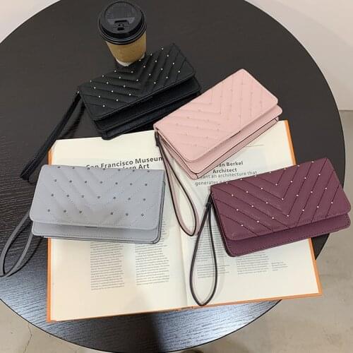 Fashion Wallet Female 2021 New Ladies Wallet Long Pu Leather Clutch Personalized Rivet Wallet