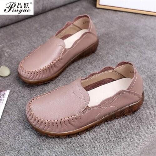 Autumn Womens Shoes Moccasins Casual Female Loafers Genuine Leather Woman Ballet Flats Shoes Non-Slip Female Walking Footwear