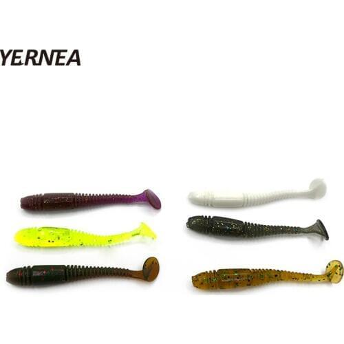 Yernea 10Pcs/Lot 1.3g 5.5 cm Worm Soft Fishing Lure T Tail Soft Bait Screw Tail Velvet False Bait Fishing Gear Smell Soft Baits