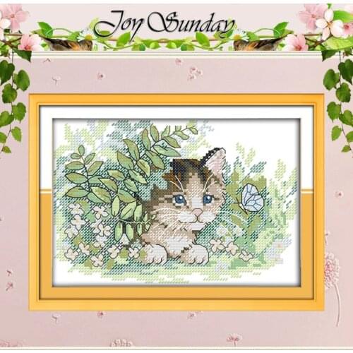The cat and the butterfly (2) Counted Cross Stitch 11CT 14CT Cross Stitch Set Wholesale Cross-stitch Kit Embroidery Needlework