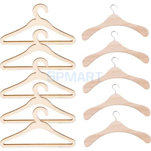 Set of 10 Pieces 15cm Wooden Clothes Hanger Metal/Wood Hook for BJD SD17 SD13 Uncle Dolls Accessory