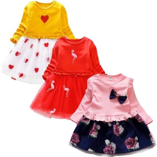 NewBaby Girl Princess Dress Spring Autumn Toddler Girl Cotton Net yarn printing Tutu Party Birthday Children Costume Clothe 1-8Y