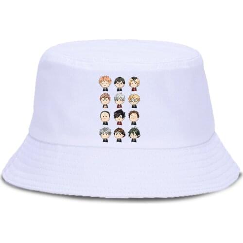 Haikyuu Anime Characters Lovely Print Bucket Cap Outdoor Beach Panama Caps Foldable Fashion Fishing Hats Sun Shade Unisex Cap