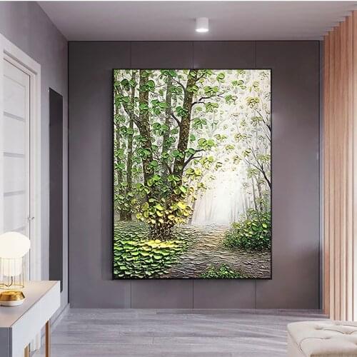 Birch Tree Landscape Thick Oil Painting On Canvas Hand Painted Modern Decoration Canvas Oil Painting Handmade Wall Art Picture