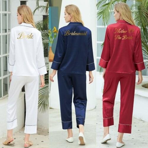 Pajamas Set Women Satin Pajama Sets Bride Bridesmaid Pyjamas Set Sleepwear Long Sleeve Nightwear 2 Piece Set Pj Sets