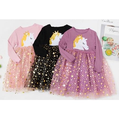 Unicorn Girls Dress 2021 Spring Autumn New Kids Casual Long Sleeve Dress For Girls Party Princess Dress Childrens Clothing 3-8Y