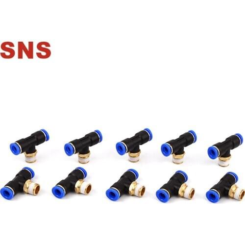 SNS SPB Series Pneumatic Tee Type Male Thread Quick Connect Pipe Fittings Tube Joints