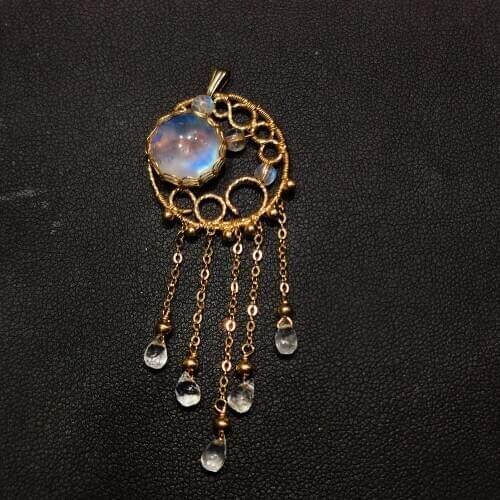 Natural Moonstone Hand-woven Dreamcatcher Pendant For Woman Lady 14K Gold Quartz Crystal Luxury Neckalce Healing Crystal Gift