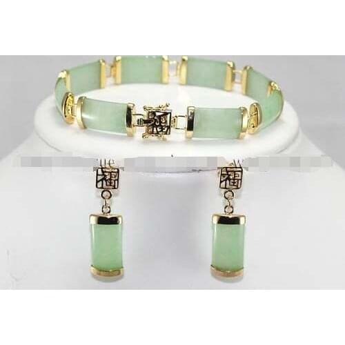 Natural Green natural green buddha jadeite Bracelet Earring set jade crystal Jewelry