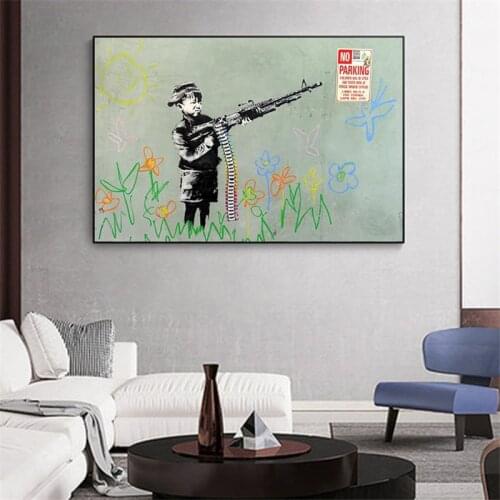 Child Holding Gun Graffiti Art Canvas Paintings on the Wall Art Posters And Prints Street Art Wall Pictures Home Decor Cuadros
