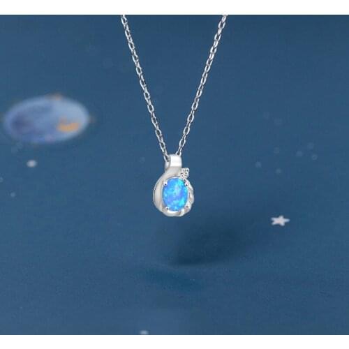 ROLILASON New Water Drop White Crystal Fashion Jewelry Blue Fire Opal Silver Fashion Necklaces Pendants for Women OP732