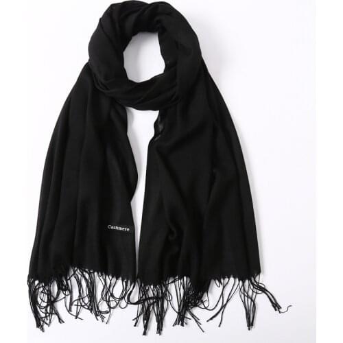 Luxury Brand Women Scarf Lady Hijabs Wraps Pashmina Shawls Fashion Solid Color Black Scarfs Spring Winter Men Scarves 195*65