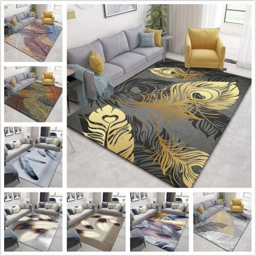 Modern nordic luxury home carpets Creative feather series 3D print child play Area rugs Living room Tea table Mat Kids Crawl Rug