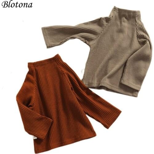 Blotona Kids Fashion Solid Color Sweatshirt Autumn and Winter Long Sleeve Corduroy Turtleneck Pullover Sweater Tops, 1-4Years
