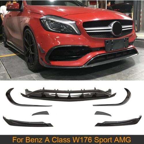 Carbon Fiber Front Lip Spoiler Splitters Canards For Benz A Class A200 A250 A45 AMG 2016-2019 Molding Garnish Bumper Trim FRP