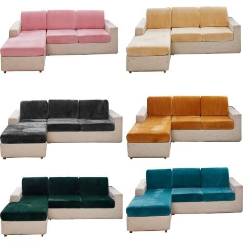 Velvet Solid Color Sofa Cushion Cover Plush Elastic Dustproof Sofa Cover Universal All-inclusive Protectors For Home Living Room