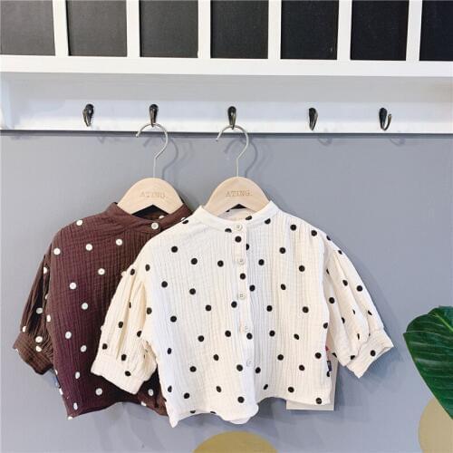 Koodykids Vintage Girl Spring Shirt Blouses Cotton Soft Girl Kids Tops Korean Vintage Polka Tops 2020 New Girl Autumn Outfit