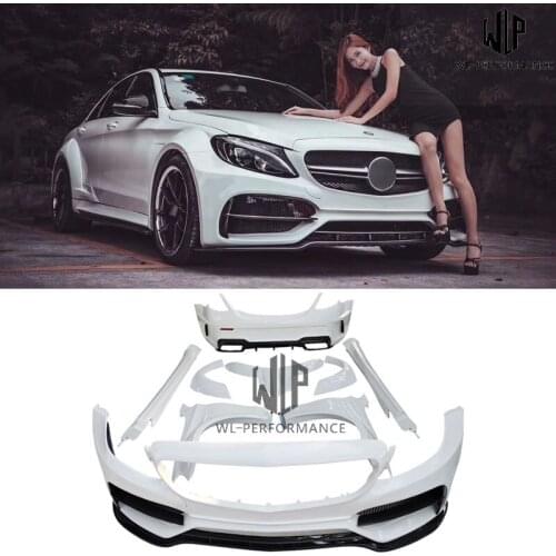 W205 CF/ PU Unpainted Material Front And Rear Bumper Side Fender Side Skirts Wheel Eyebrow For Benz W205 C Class Grancoupe 15-18