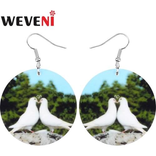 WEVENI Acrylic Round Dove Of Peace Earrings White Lovely Bird Animal Dangle Drop Jewelry For Women Lover Girls Gift Decoration