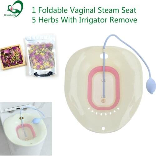 Yoni Steam Stool For Woman1 PC Foldable Vaginal Steam Seat And 5 Herbs With Irrigator Remove Inflammation Over Sitz Bath Basin