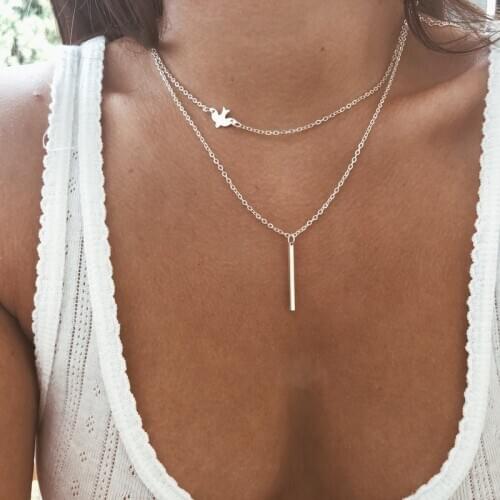 HebeDeer Fashion Girl Pigeon Necklace Chain Women Multilayer Silver Color Trendy Alloy Necklaces For Women Jewelry Collier
