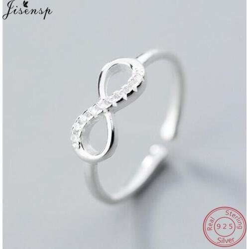 Jisensp 925 Sterling Silver Crystal Infinity Ring Eternity Wedding Jewelry Rings for Women Charm Endless Love Symbol anillos