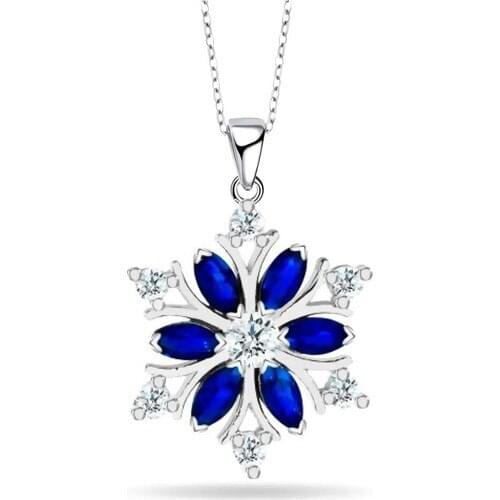 Enes Store Diamond Model Snow Them Sapphire Cubic Zirconia Women 'S Silver Necklace