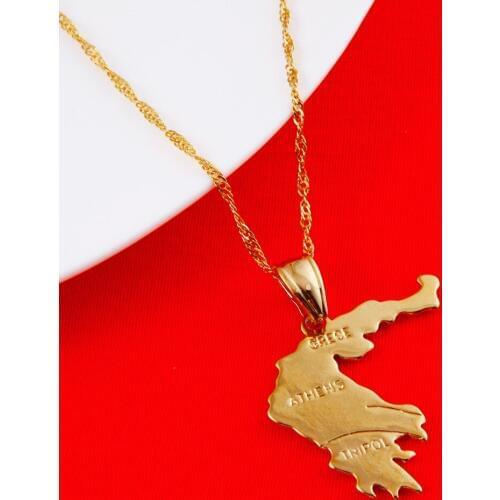 The Republic of Greece Map Pendant Necklace For Women Gold Color Wholesale Greek Map Jewelry