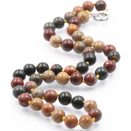 Vintage Necklace for Women Natural Picasso Gem Stone Fashion Retro Bohemia Round Beads Chain Grain Choker Necklaces Jewelry A720