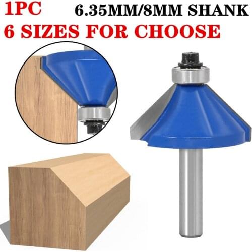 1pc 8mm Shank 45 Degree Edge Chamfering Router Bit With Bearing Trimming Woodworking Milling Cutter Wood Cutting Tools