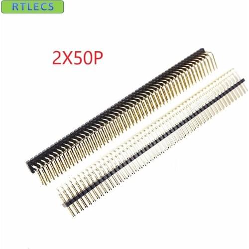 10pcs Pitch 1.27 mm PCB Male Header 2x50 Pin 100 Pin Dual Row Right Angle Gold plate 90 Degree Angled Through Hole PCB Solder
