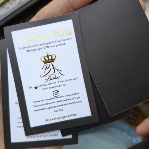 1000pcs , 5 * 7.5 cm Custom 400GSM Matte black coated papers name tag greeting card golden foil business tags