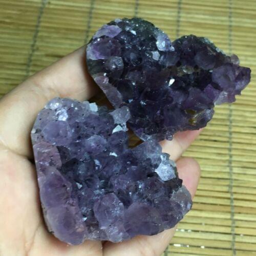 110-120g 2pcs of natural heart-shaped amethyst hole ore specimen energy healing