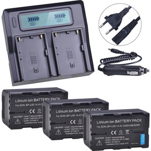 3pc BP-U30 BPU30 BP U30 Camera Battery+LCD Quick Charger For Sony BP U30 U60 U90 XDCAM EX PMW 100 150 160 200 PMW EX1 EX3 F3 F3K