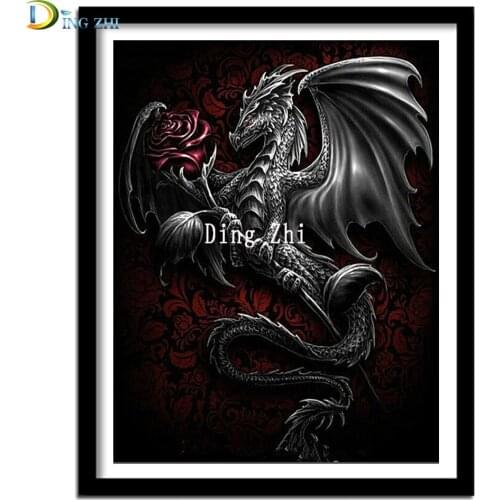 Dragon Rose Flower Full Drill 5D DIY Diamond Painting Cross Stitch Kits Art High Quality Animal 3D Embroidery Mosaic Rhinestone