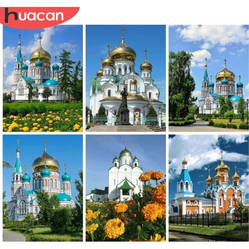 HUACAN DIY Diamond Painting 5d Building Full Square/Round Diamond Embroidery Landscape Mosaic Pictures Home Decor