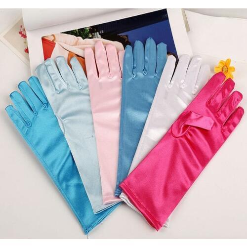 Satin Short Blue Finger Fashion Flower Girl Bridesmaid Lady Dancing Party performance Mittens Gloves Special Occasion Gloves 309