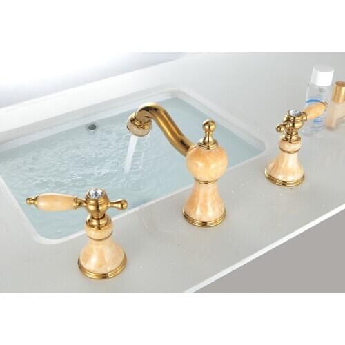 FREE SHIP Bathroom widespread Lavatory Sink faucet mixer tap Gold Ceramic stone faucet deck mounted