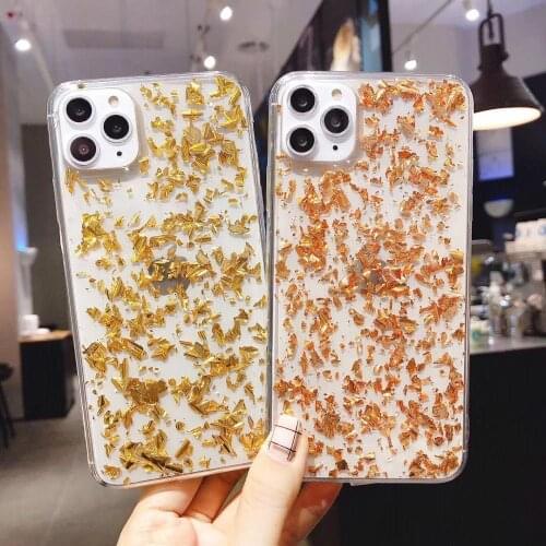 Luxury Gold Foil Glitter Clear Phone Case for IPhone 11 11pro Max 7 8Plus Xs Max Xr Shining Glitter Soft Tpu Silicon Back Cover