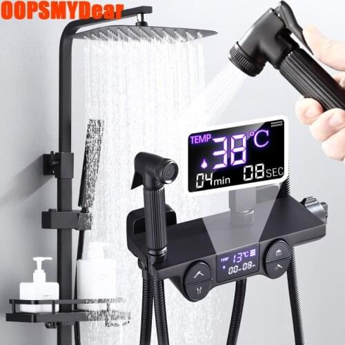 Digital Shower Set Bathroom Smart Thermostatic Shower Set Wall Mount Intelligent Hot Cold Mixer Bath Faucet Constant Temperature