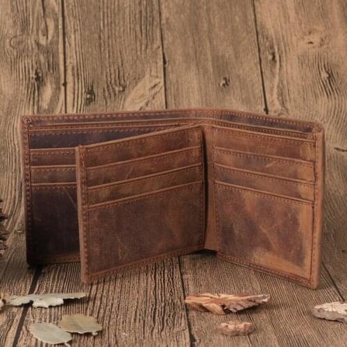 Business retro fashion trend top selling crazy horse skin mens horizontal wallet mens Leather Wallet clip mens wallet