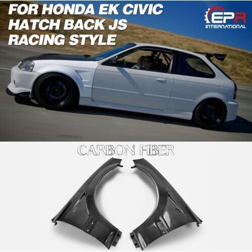 For 1999-2000 Honda EK Civic Hatch Back Js Racing Style Carbon Glossy Front Fender Mudguards +20mm Body Accessories kits